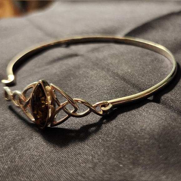 Green Amber bangle, artisan crafted, .925 sterling silver, NEW! - Picture 8 of 12